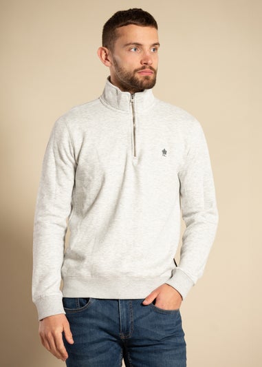 French Connection Light Grey Cotton Blend Half-Zip Jumper