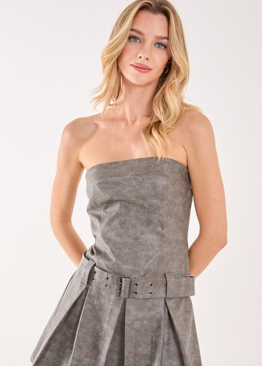 Pink Vanilla Grey Stone Wash Bandeau Pleated Mini Dress