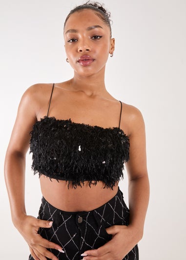 Pink Vanilla Black Feather Sequin Cami Top