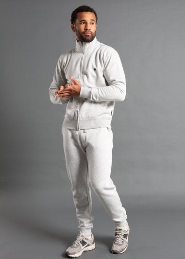 French Connection Light Grey Cotton Blend Funnel Neck Zip Jumper