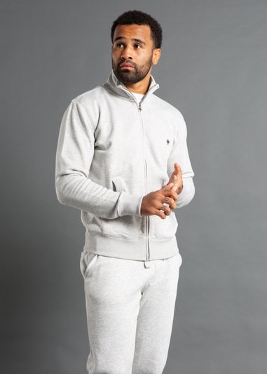 French Connection Light Grey Cotton Blend Funnel Neck Zip Jumper