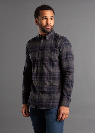 French Connection Charcoal Cotton Flannel Long Sleeve Shirt