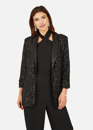 Yumi Black Sequin Blazer With Pockets