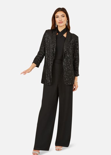 Yumi Black Sequin Blazer With Pockets