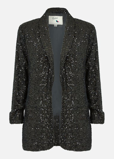 Yumi Black Sequin Blazer With Pockets