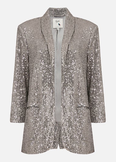 Yumi Silver Sequin Blazer With Pockets