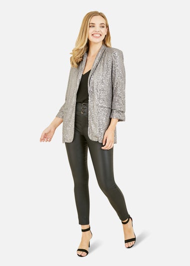 Yumi Silver Sequin Blazer With Pockets