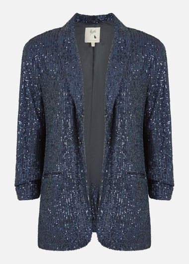 Yumi Navy Sequin Blazer With Pockets