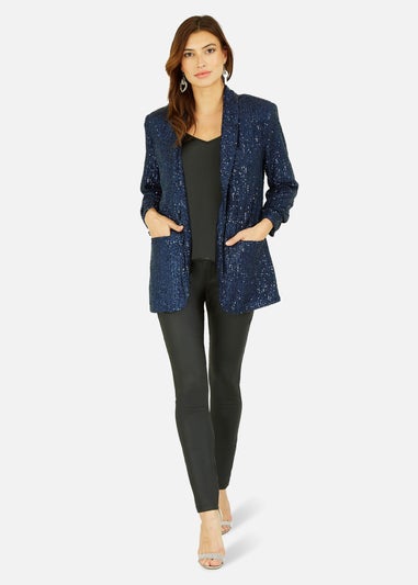 Yumi Navy Sequin Blazer With Pockets