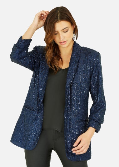 Yumi Navy Sequin Blazer With Pockets