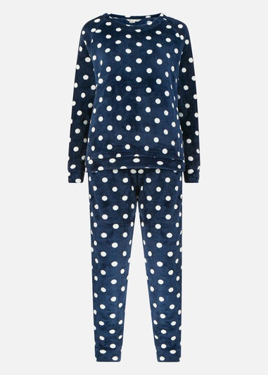 Yumi Navy Spot Super Soft Fleece Pyjamas