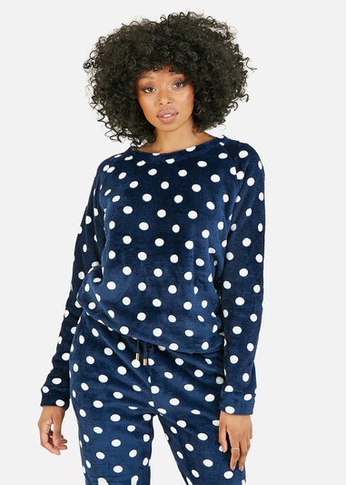 Yumi Navy Spot Super Soft Fleece Pyjamas