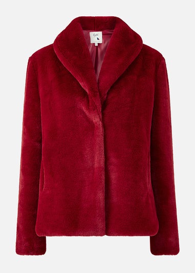 Yumi Red Short Wrap Faux Fur Coat