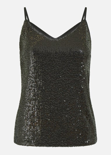 Yumi Black Sequin Vest Top