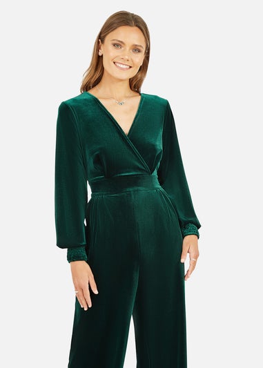 Yumi Green Velvet Long Sleeve Jumpsuit