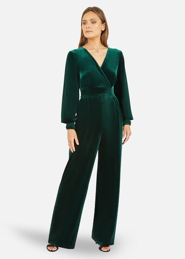 Yumi Green Velvet Long Sleeve Jumpsuit