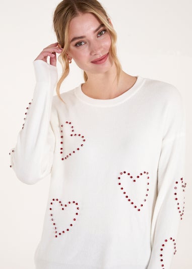 Blue Vanilla Ivory Rhinestone Heart Jumper