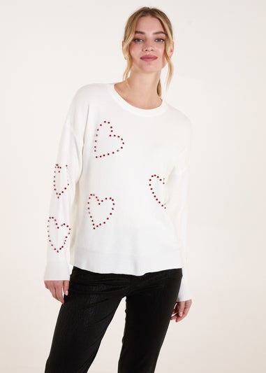 Blue Vanilla Ivory Rhinestone Heart Jumper