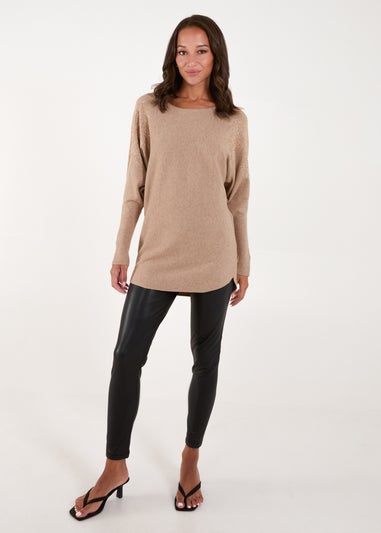 Blue Vanilla Brown Embellished Shoulder Jumper