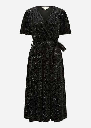 Yumi Black Velvet Sparkle Wrap Midi Dress