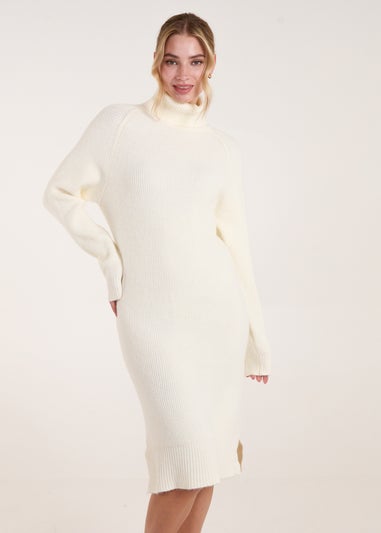 Blue Vanilla Ivory Roll Neck Jumper Dress