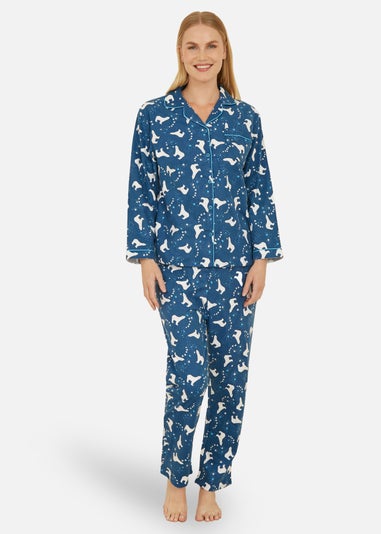 Yumi Navy Polar Bear Brushed Cotton Pyjamas