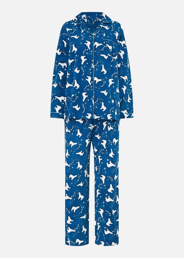 Yumi Navy Polar Bear Brushed Cotton Pyjamas