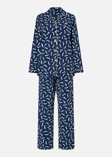 Yumi Navy Dachshund Brushed Cotton Pyjamas