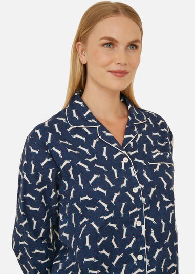 Yumi Navy Dachshund Brushed Cotton Pyjamas