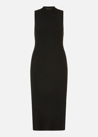 Yumi Black Metallic Fitted High Neck Midi Dress