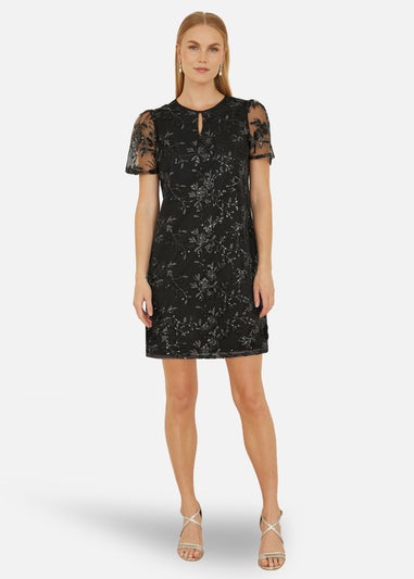 Yumi Black Sequin Embroidered Tunic Dress