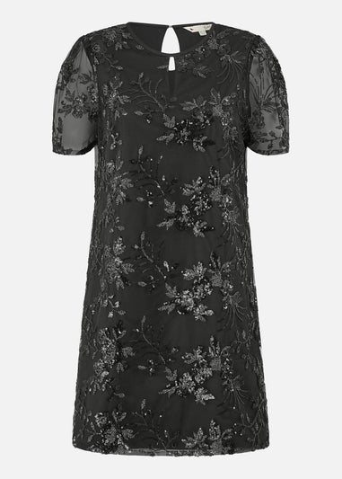 Yumi Black Sequin Embroidered Tunic Dress