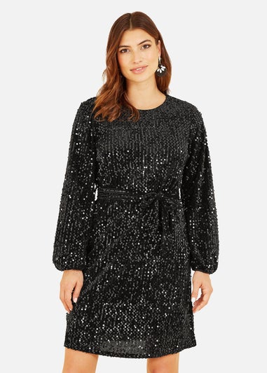 Mela Black Sequin Smock Dress