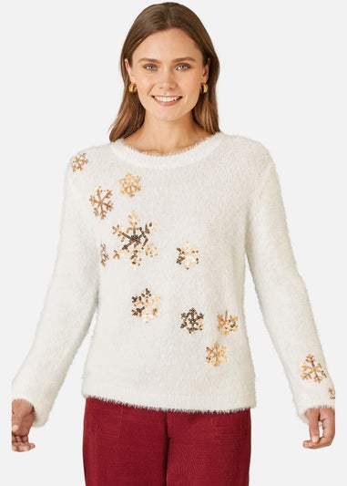 Mela Ivory Sequin Snowflake Fluffy Jumper