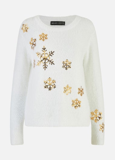 Mela Ivory Sequin Snowflake Fluffy Jumper