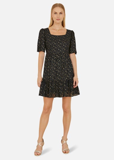 Mela Black Star Print Skater Dress