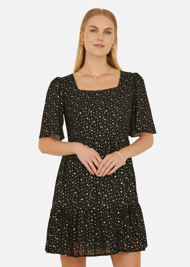 Mela Black Star Print Skater Dress