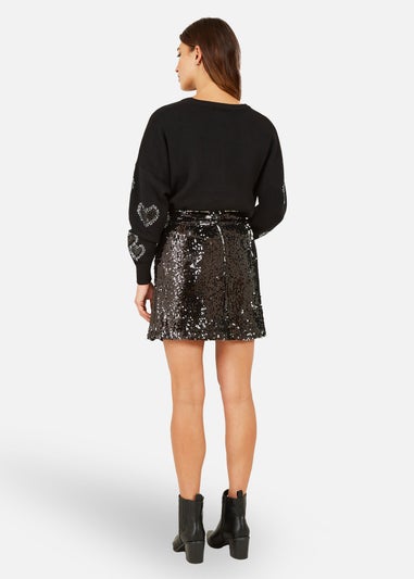 Mela Black Sequin Mini Skirt