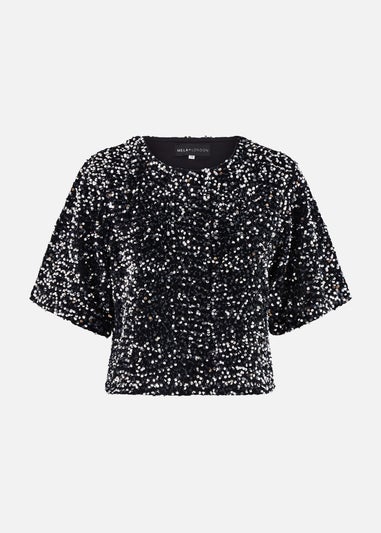 Mela Black Sequin Relaxed Fit Top