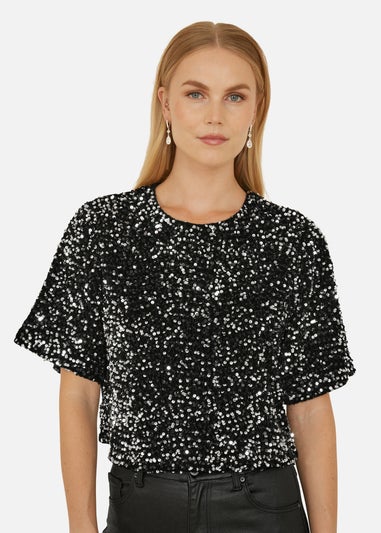 Mela Black Sequin Relaxed Fit Top