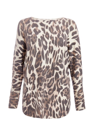 Quiz Beige Knit Leopard Print Jumper