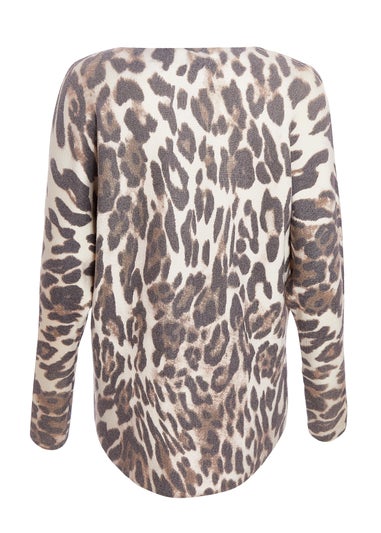 Quiz Beige Knit Leopard Print Jumper