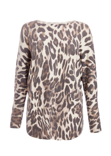 Quiz Beige Knit Leopard Print Jumper