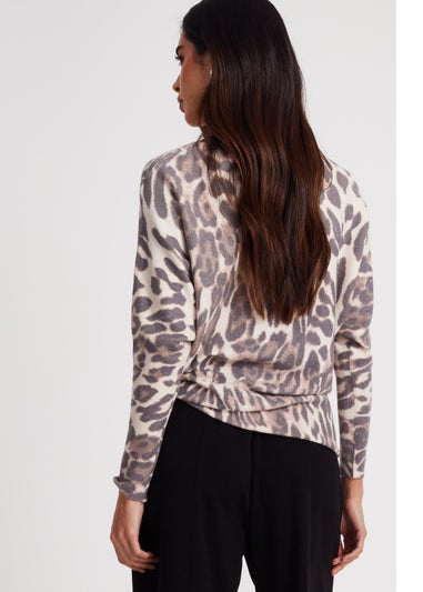 Quiz Beige Knit Leopard Print Jumper