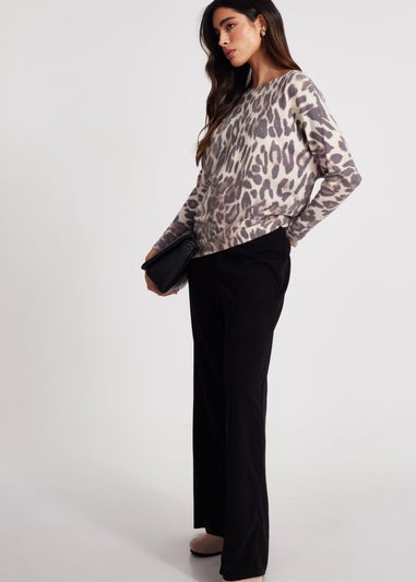 Quiz Beige Knit Leopard Print Jumper