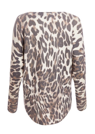 Quiz Beige Knit Leopard Print Jumper