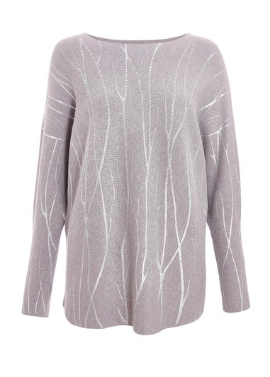 Quiz Grey Knit Foil Detail Jumper