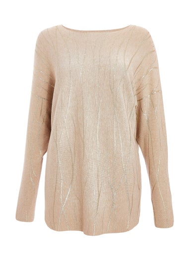 Quiz Beige Knit Foil Detail Jumper