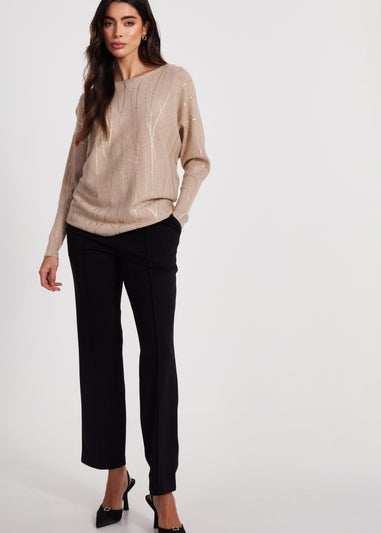 Quiz Beige Knit Foil Detail Jumper