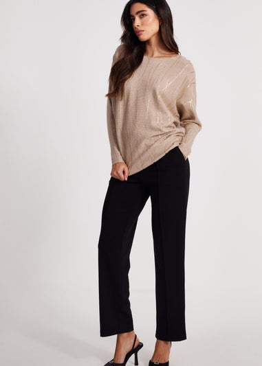 Quiz Beige Knit Foil Detail Jumper